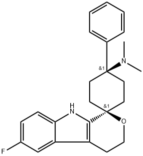 Spiro[cyclohexane-1,1'(3'H)-pyrano[3,4-b]indol]-4-aMine, 6'-fluoro-4',9'-dihydro-N,N-diMethyl-4-phenyl-, cis- (9CI) Structure