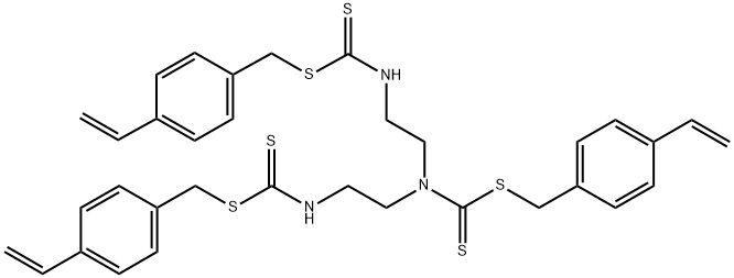 10-Thia-2,5,8-triazaundecane(dithioic) acid, 11-(4-ethenylphenyl)-5-[[[(4-ethenylphenyl)methyl]thio]thioxomethyl]-9-thioxo- (4-ethenylphenyl)methyl ester Struktur