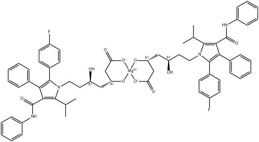 Magnesium, bis[(βR,δR)-2-(4-fluorophenyl)-β-(hydroxy-κO)-δ-hydroxy-5-(1-methylethyl)-3-phenyl-4-[(phenylamino)carbonyl]-1H-pyrrole-1-heptanoato-κO1]-, (T-4)- Struktur