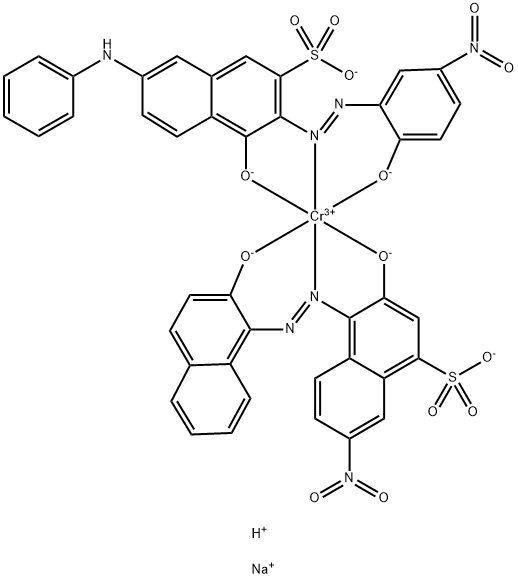 Chromate(3-), [3-(hydroxy-κO)-4-[[2-(hydroxy-κO)-1-naphthalenyl]azo-κN1]-7-nitro-1-naphthalenesulfonato(3-)][4-(hydroxy-κO)-3-[[2-(hydroxy-κO)-5-nitrophenyl]azo-κN1]-7-(phenylamino)-2-naphthalenesulfonato(3-)]-, sodium dihydrogen Struktur