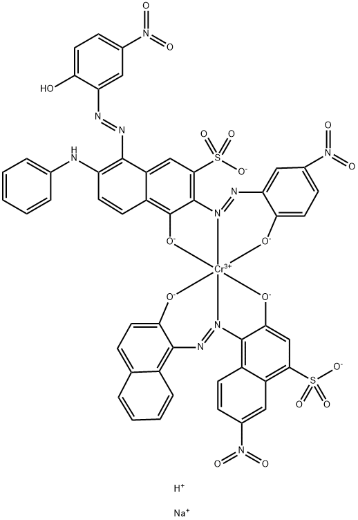 Chromate(3-), [3-(hydroxy-κO)-4-[[2-(hydroxy-κO)-1-naphthalenyl]azo-κN1]-7-nitro-1-naphthalenesulfonato(3-)][4-(hydroxy-κO)-3-[[2-(hydroxy-κO)-5-nitrophenyl]azo-κN1]-8-[(2-hydroxy-5-nitrophenyl)azo]-7-(phenylamino)-2-naphthalenesulfonato(3-)]-, sodium dihydrogen Struktur