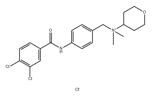 2H-Pyran-4-aminium, N-[[4-[(3,4-dichlorobenzoyl)amino]phenyl]methyl]tetrahydro-N,N-dimethyl-, chloride (1:1) Struktur