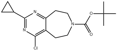 tert-butyl 4-chloro-2-cyclopropyl-5,6,8,9-tetrahydro-7H-pyrimido[4,5-d]azepine-7-carboxylate Struktur