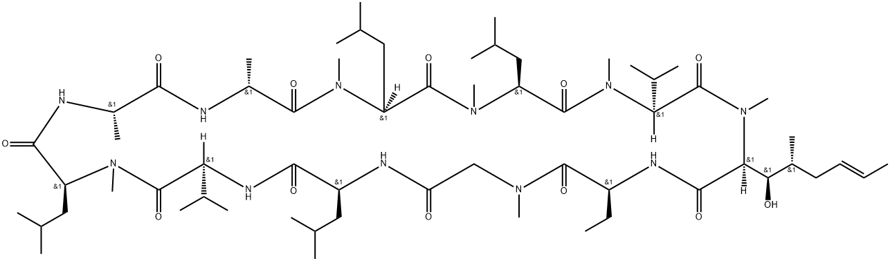 (3R,4R)-3-ヒドロキシ-N-メチル-5-[(E)-1-プロペニル]シクロ(L-Leu-L-Abu-Sar-L-Leu-L-Val-N-メチル-L-Leu-L-Ala-D-Ala-N-メチル-L-Leu-N-メチル-L-Leu-N-メチル-L-Val-) 化學(xué)構(gòu)造式