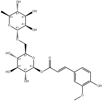 β-D-Glucopyranose, 6-O-(6-deoxy-α-L-mannopyranosyl)-, 1-[(2E)-3-(4-hydroxy-3-methoxyphenyl)-2-propenoate] Struktur