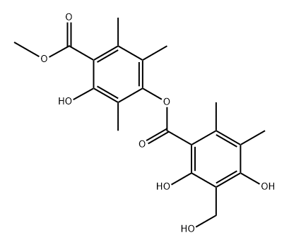 Benzoic acid, 2,4-dihydroxy-3-(hydroxymethyl)-5,6-dimethyl-, 3-hydroxy-4-(methoxycarbonyl)-2,5,6-trimethylphenyl ester Struktur