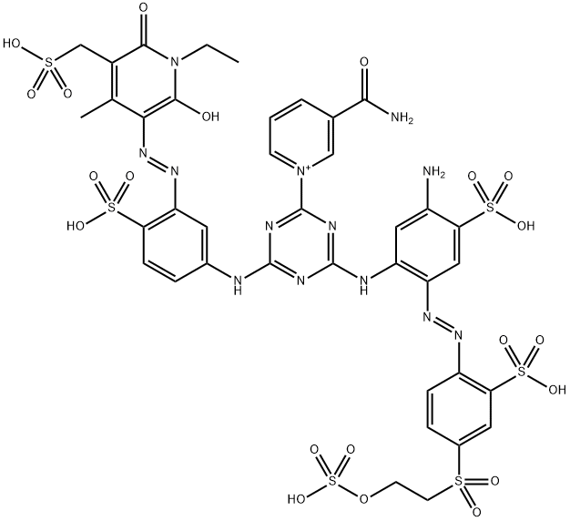 Pyridinium,  3-(aminocarbonyl)-1-[4-[[5-amino-4-sulfo-2-[[2-sulfo-4-[[2-(sulfooxy)ethyl]sulfonyl]phenyl]azo]phenyl]amino]-6-[[3-[[1-ethyl-1,6-dihydro-2- Struktur