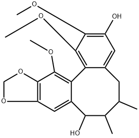 Benzo[3,4]cycloocta[1,2-f][1,3]benzodioxole-3,8-diol, 5,6,7,8-tetrahydro-1,2,13-trimethoxy-6,7-dimethyl-, (6R,7R,8R,13aS)- Struktur