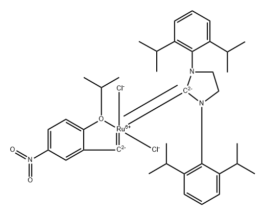 1,3-Bis(2,6-di-i-propylphenyl)imidazolidin-2-ylidene)(2-i-propoxy-5-nitrobenzylidene) ruthenium(II) dichloride Nitro-Grela SiPr Struktur