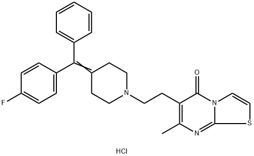 5H-Thiazolo[3,2-a]pyrimidin-5-one, 6-[2-[4-[(4-fluorophenyl)phenylmethylene]-1-piperidinyl]ethyl]-7-methyl-, hydrochloride (1:1) Struktur