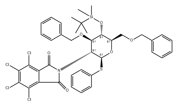 3,6-O-diBenzyl-4-O-tert-butyldiMethylsilyl-2-tetrachlorophthaliMide-1-benzenethiol-1,2-dideoxy-β-D-glucopyranose Struktur