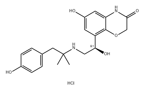 2H-1,4-Benzoxazin-3(4H)-one, 6-hydroxy-8-[(1R)-1-hydroxy-2-[[2-(4-hydroxyphenyl)-1,1-dimethylethyl]amino]ethyl]-, hydrochloride (1:1) Struktur