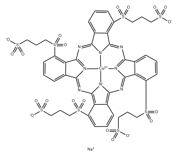 Tetrasodium {3,3',3'',3'''-[(29H,31H-phthalocyanine-1,8,15,22-tetrayl-k4N29,N30,N31,N32)tetrasulfonyl]tetrapropane-1-sulfonato(6-)}cuprate(4-) Struktur