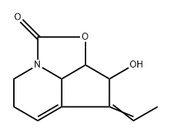 1H-2-Oxa-7a-azacyclopent[cd]inden-1-one,  4-ethylidene-2a,3,4,6,7,7b-hexahydro-3-hydroxy-,  (2a-alpha-,3-alpha-,4E,7b-alpha-)-  (9CI) Struktur