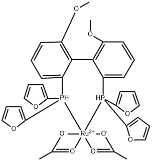 Ruthenium,bis(acetato-κO,κO')[1,1'-[(1R)-6,6'-dimethoxy[1,1'-biphenyl]-2,2'-diyl]bis[1,1-di-2-furanylphosphine-κP]]-,(OC-6-22)- Struktur