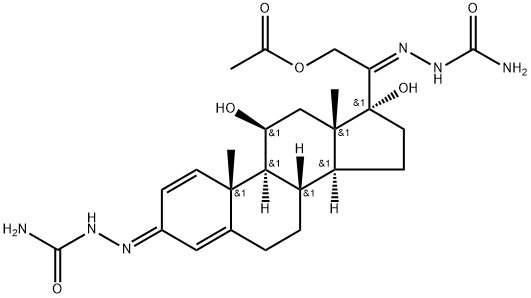 11-beta, 17-dihydroxypregna-1,4–diene-3,20-disemicarbazone-21-yl acetate Struktur