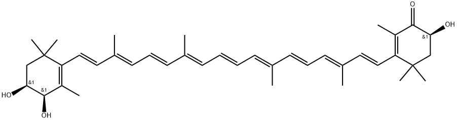 β,β-Caroten-4-one, 3,3',4'-trihydroxy-, (3S,3'S,4'R)- (9CI) Struktur