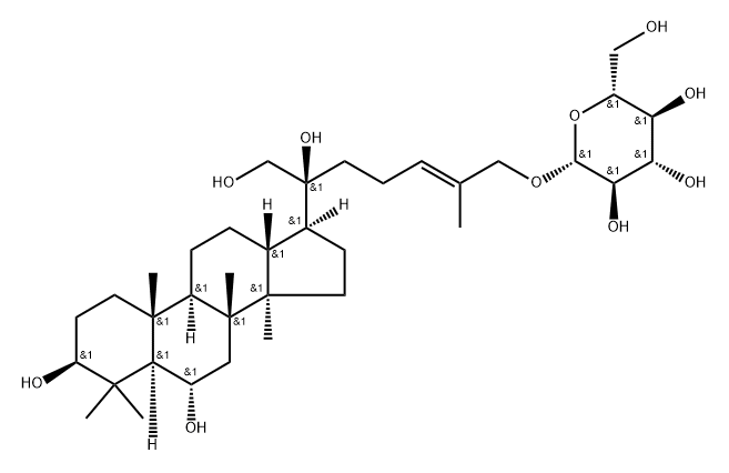 [(24E)-3β,6α,20,21-Tetrahydroxydammar-24-en-26-yl]β-D-glucopyranoside Struktur