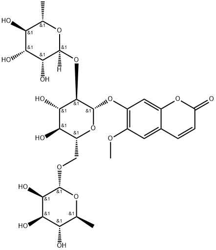 7-[(2S,3R,4S,5S,6R)-4,5-Dihydroxy-3-[(2R,3R,4R,5R,6S)-3,4,5-trihydroxy-6-methyloxan-2-yl]oxy-6-[[(2R,3R,4R,5R,6S)-3,4,5-trihydroxy-6-methyloxan-2-yl]oxymethyl]oxan-2-yl]oxy-6-methoxychromen-2-one Struktur