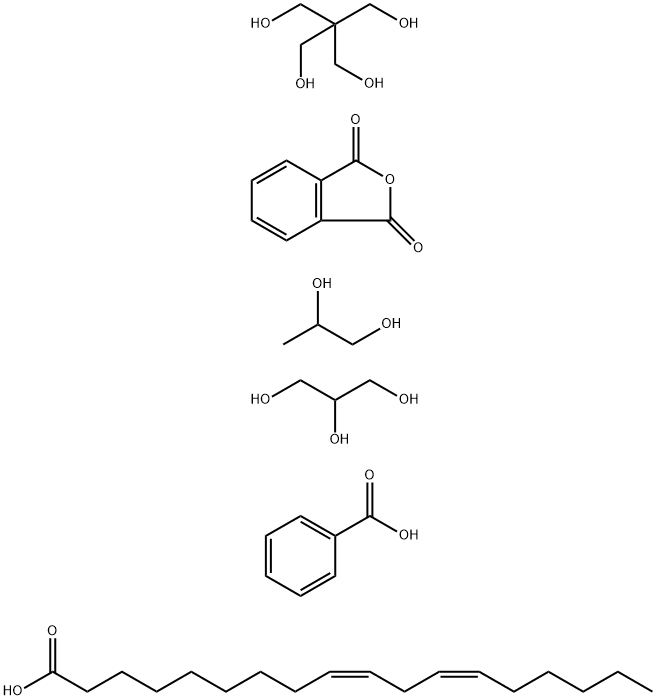 1,3-Isobenzofurandione, polymer with 2,2-bis(hydroxymethyl)-1,3-propanediol, 1,2-propanediol and 1,2,3-propanetriol, benzoate (Z,Z)-9,12-octadecadienoate Struktur