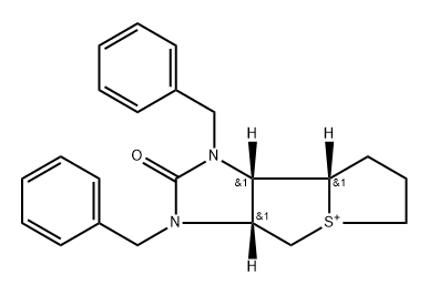 Thieno[1',2':1,2]thieno[3,4-d]imidazol-5-ium, decahydro-2-oxo-1,3-bis(phenylmethyl)-, [3aR-(3aα,8aα,8bα)]- (9CI) Struktur