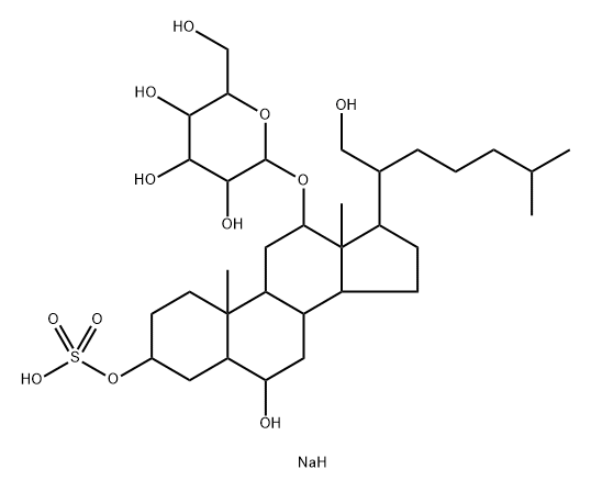 6β,21-Dihydroxy-3α-(sodiosulfooxy)-5α-cholestan-12β-yl β-D-glucopyranoside Struktur