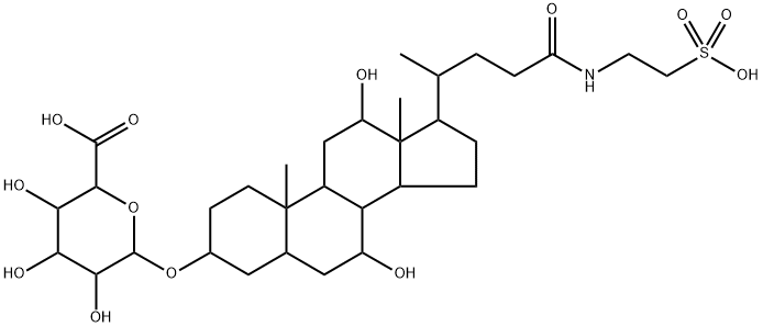 β-D-Glucopyranosiduronic acid, (3α,5β,7α,12α)-7,12-dihydroxy-24-oxo-24-[(2-sulfoethyl)amino]cholan-3-yl (9CI) Struktur