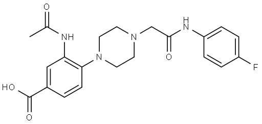 Benzoic acid, 3-(acetylamino)-4-[4-[2-[(4-fluorophenyl)amino]-2-oxoethyl]-1-piperazinyl]- Struktur