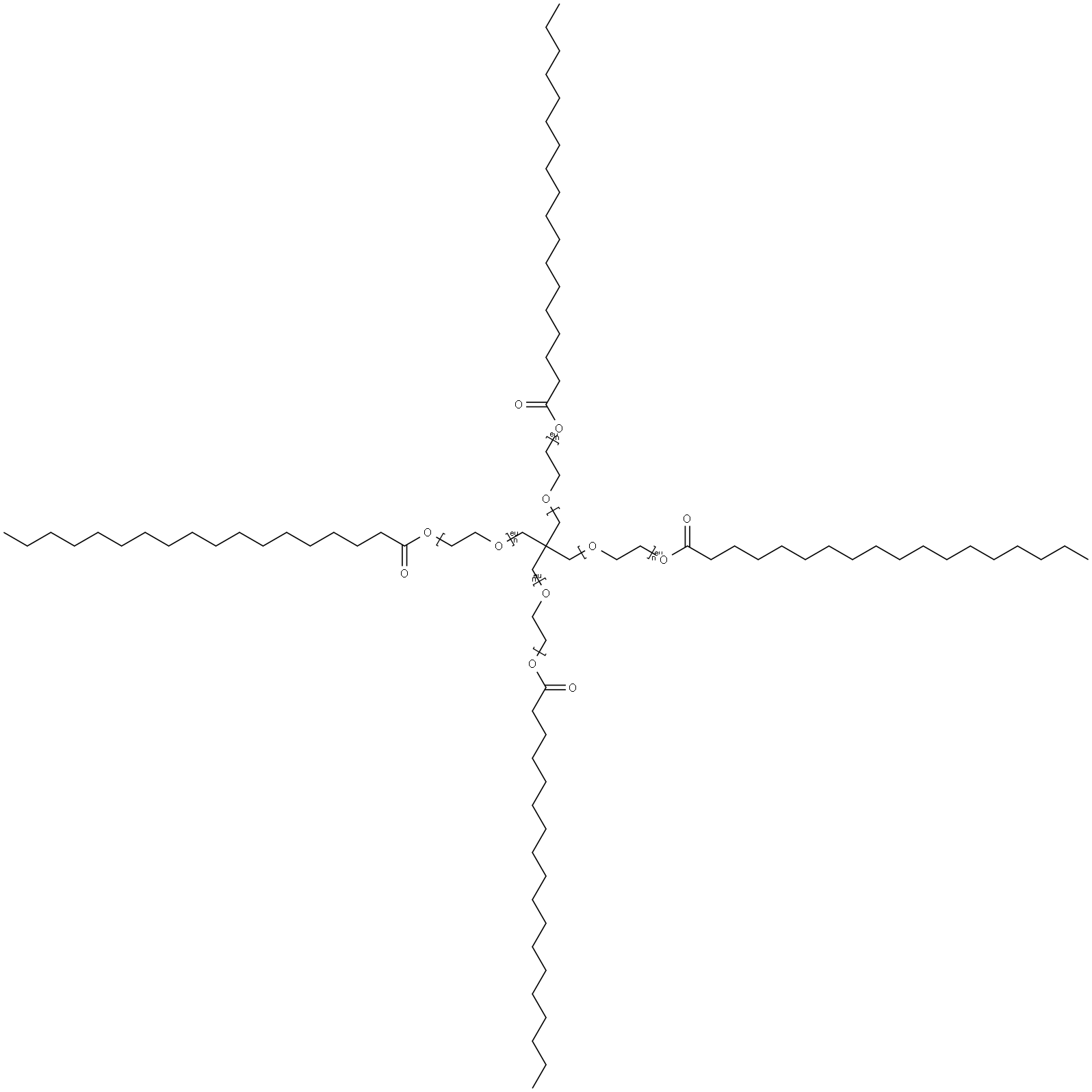 Poly(oxy-1,2-ethanediyl), .alpha.-hydro-.omega.-(1-oxooctadecyl)oxy-, ether with 2,2-bis(hydroxymethyl)-1,3-propanediol (4:1) Struktur