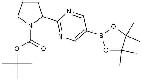 tert-butyl 2-(5-(4,4,5,5-tetramethyl-1,3,2-dioxaborolan-2-yl)pyrimidin-2-yl)pyrrolidine-1-carboxylate Struktur