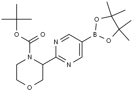 tert-butyl 3-(5-(4,4,5,5-tetramethyl-1,3,2-dioxaborolan-2-yl)pyrimidin-2-yl)morpholine-4-carboxylate Struktur