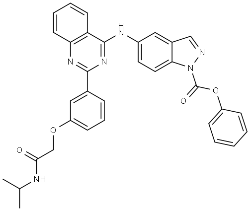 phenyl 5-((2-(3-(2-(isopropylamino)-2-oxoethoxy)phenyl)quinazolin-4-yl)amino)-1H-indazole-1-carboxylate Structure