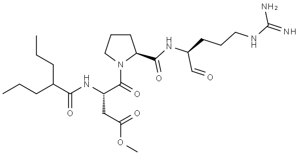 methyl (3S)-4-[(2S)-2-{[(2S)-5-carbamimidamido-1-oxopentan-2-yl]carbamoyl}pyrrolidin-1-yl]-4-oxo-3-(2-propylpentanamido)butanoate Struktur