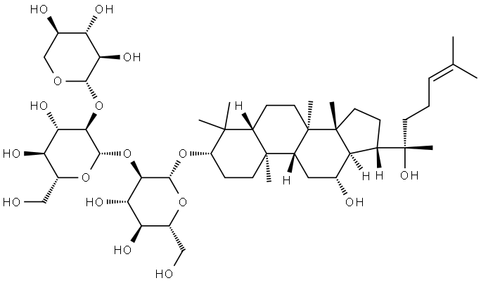 β-D-Glucopyranoside, (3β,12β)-12,20-dihydroxydammar-24-en-3-yl O-β-D-xylopyranosyl-(1→2)-O-β-D-glucopyranosyl-(1→2)- Struktur