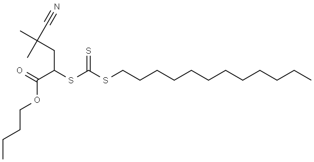 Pentanoic acid, 4-cyano-2-[[(dodecylthio)thioxomethyl]thio]-4-methyl-, butyl ester Struktur