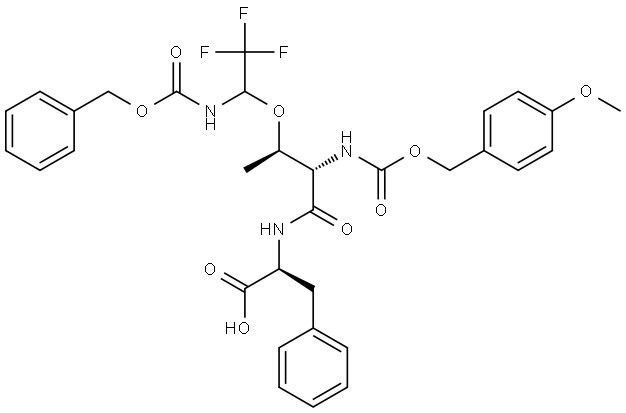 Alanine, N-[L-2-(carboxyamino)-3-[1-(carboxyamino)-2,2,2-trifluoroethoxy]butyryl]-3-phenyl-, 3-benzyl 2-(p-methoxybenzyl) ester, L- (8CI)