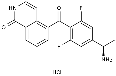 (R)-5-(4-(1-aminoethyl)-2,6-difluorobenzoyl)isoquinolin-1(2H)-one hydrochloride Struktur