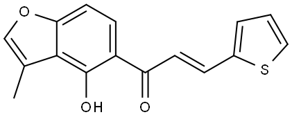 (2E)-1-(4-Hydroxy-3-methyl-5-benzofuranyl)-3-(2-thienyl)-2-propen-1-one Struktur