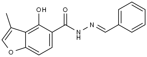 4-Hydroxy-3-methyl-5-benzofurancarboxylic acid (2E)-2-(phenylmethylene)hydrazide Struktur