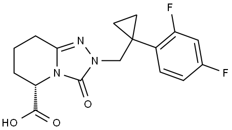 (S)-2-((1-(2,4-difluorophenyl)cyclopropyl)methyl)-3-oxo-2,3,5,6,7,8-hexahydro-[1,2,4]triazolo[4,3-a]pyridine-5-carboxylic acid Struktur