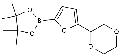 2-(5-(1,4-dioxan-2-yl)furan-2-yl)-4,4,5,5-tetramethyl-1,3,2-dioxaborolane Struktur