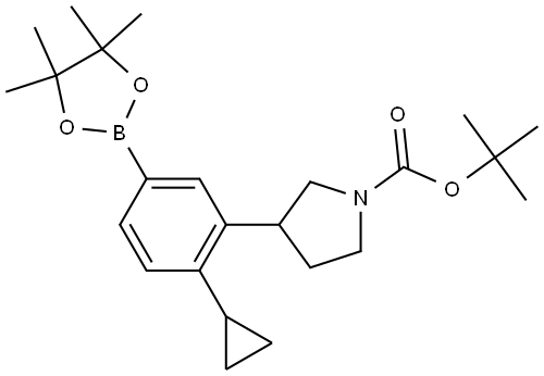 tert-butyl 3-(2-cyclopropyl-5-(4,4,5,5-tetramethyl-1,3,2-dioxaborolan-2-yl)phenyl)pyrrolidine-1-carboxylate Struktur