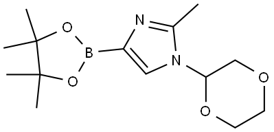 1-(1,4-dioxan-2-yl)-2-methyl-4-(4,4,5,5-tetramethyl-1,3,2-dioxaborolan-2-yl)-1H-imidazole Struktur