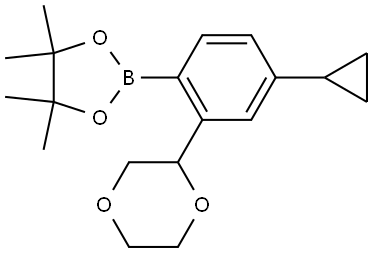 2-(4-cyclopropyl-2-(1,4-dioxan-2-yl)phenyl)-4,4,5,5-tetramethyl-1,3,2-dioxaborolane Struktur