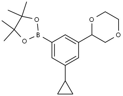 2-(3-cyclopropyl-5-(1,4-dioxan-2-yl)phenyl)-4,4,5,5-tetramethyl-1,3,2-dioxaborolane Struktur