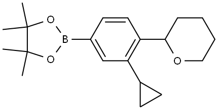 2-(3-cyclopropyl-4-(tetrahydro-2H-pyran-2-yl)phenyl)-4,4,5,5-tetramethyl-1,3,2-dioxaborolane Struktur