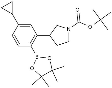 tert-butyl 3-(5-cyclopropyl-2-(4,4,5,5-tetramethyl-1,3,2-dioxaborolan-2-yl)phenyl)pyrrolidine-1-carboxylate Struktur