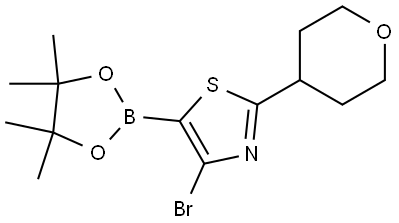 4-Bromo-2-(4-tetrahydropyranyl)thiazole-5-boronic acid pinacol ester Struktur