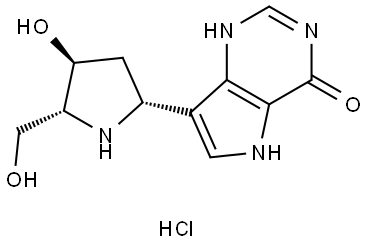 4H-Pyrrolo3,2-dpyrimidin-4-one, 1,5-dihydro-7-(2R,4S,5R)-4-hydroxy-5-(hydroxymethyl)-2-pyrrolidinyl-, monohydrochloride Struktur