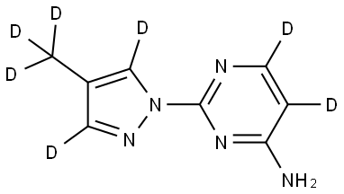 2-(4-(methyl-d3)-1H-pyrazol-1-yl-3,5-d2)pyrimidin-5,6-d2-4-amine Struktur